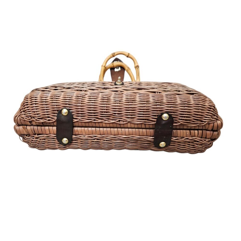 DORETTE Vintage Handbag Rattan Woven Wicker Natural Leather Bamboo Basket Bag - Picture 13 of 16